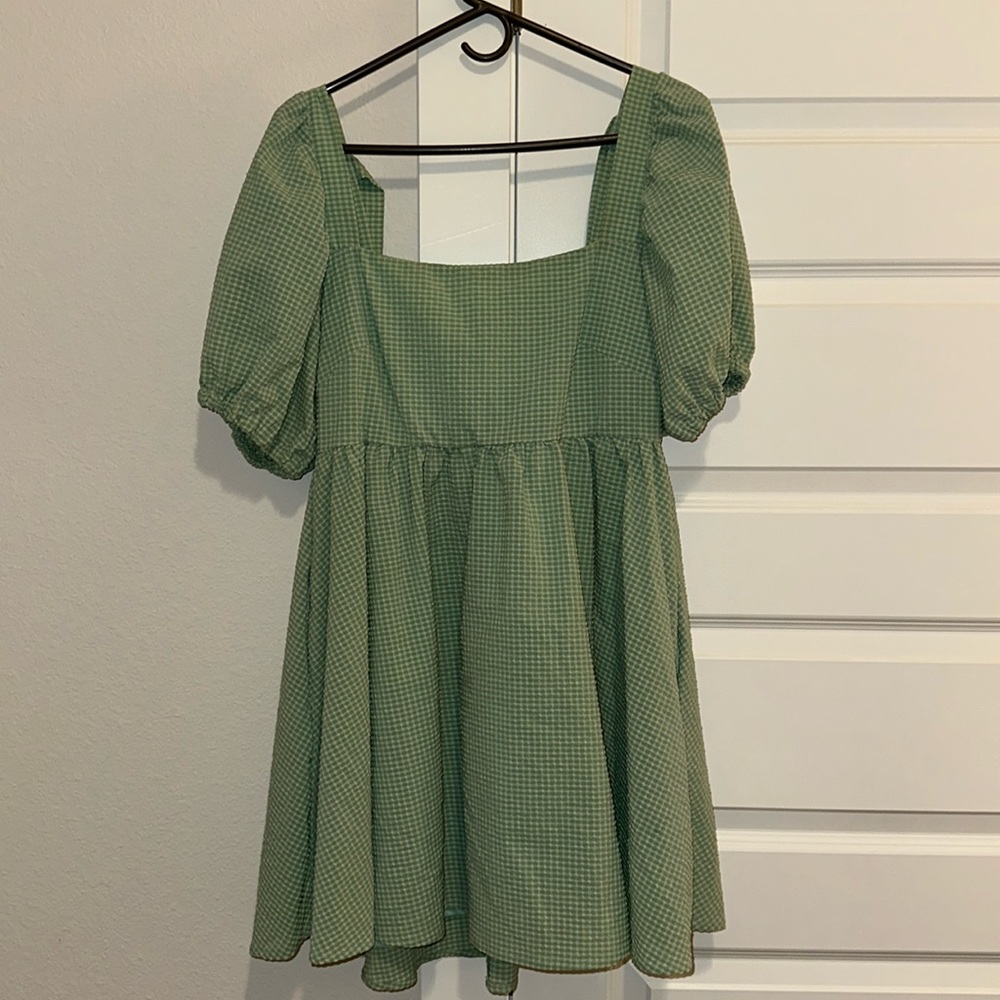 Gingham Puff-sleeve printed dress